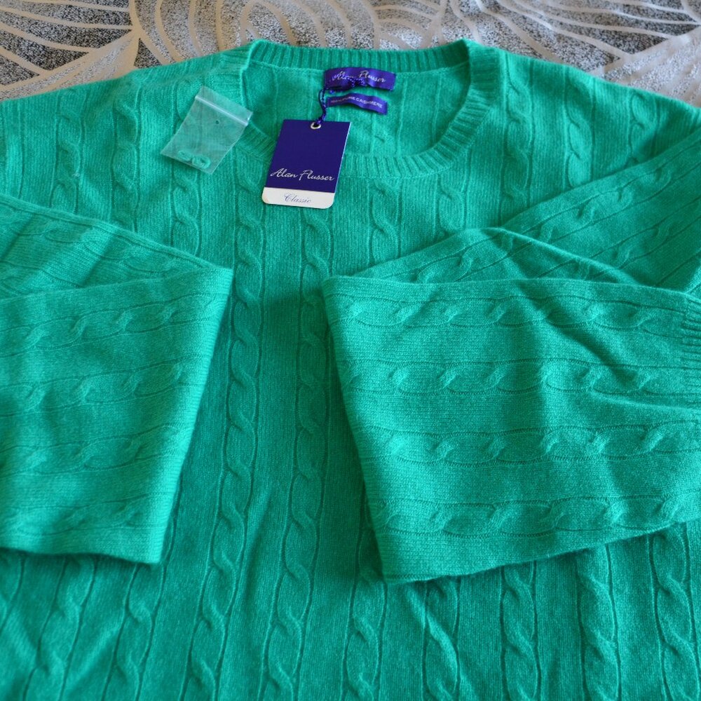 Alan Flusser Cable Knit Cashmere Crewneck Sweater XXL